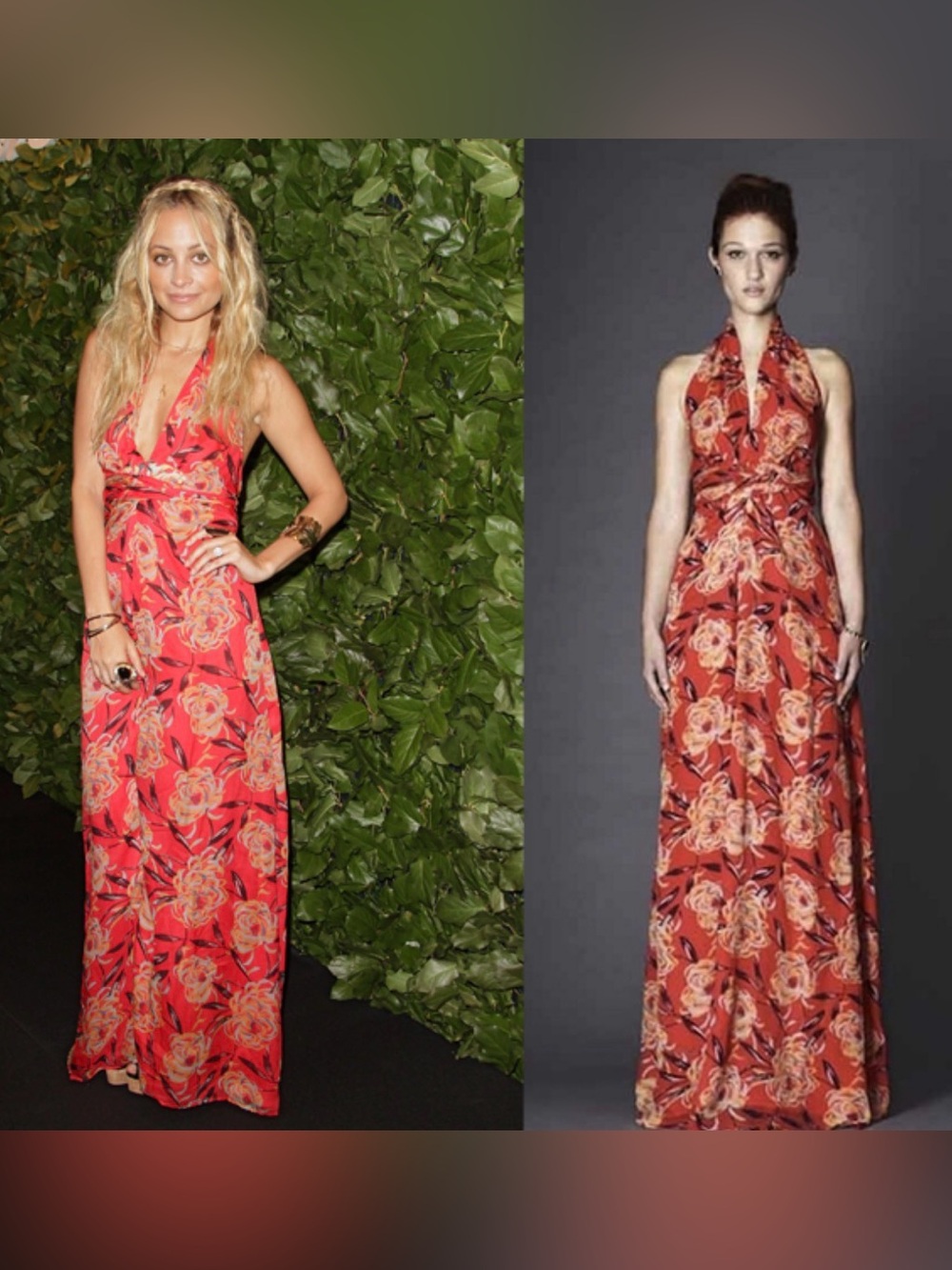 Winter Kate 100% Vintage Silk Floral Halter Maxi Dress XS Boho